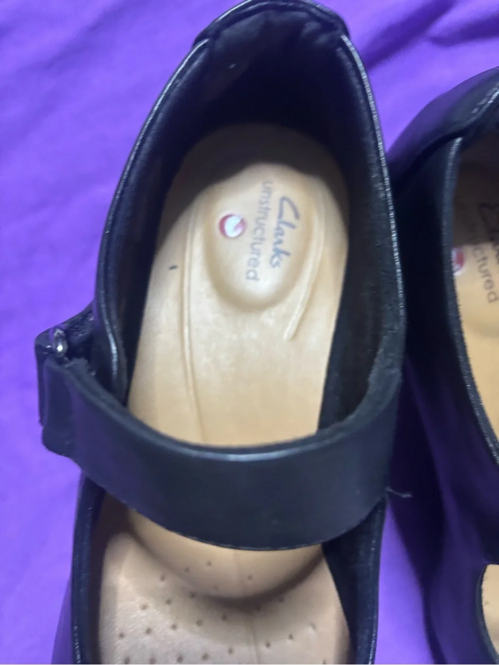 Clarks Black Leather Block Heel Mary Jane with Ankle Strap